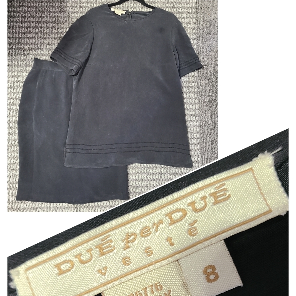 100% Silk Blouse Skirt Set Size 8 Due Per Due Vtg‎
